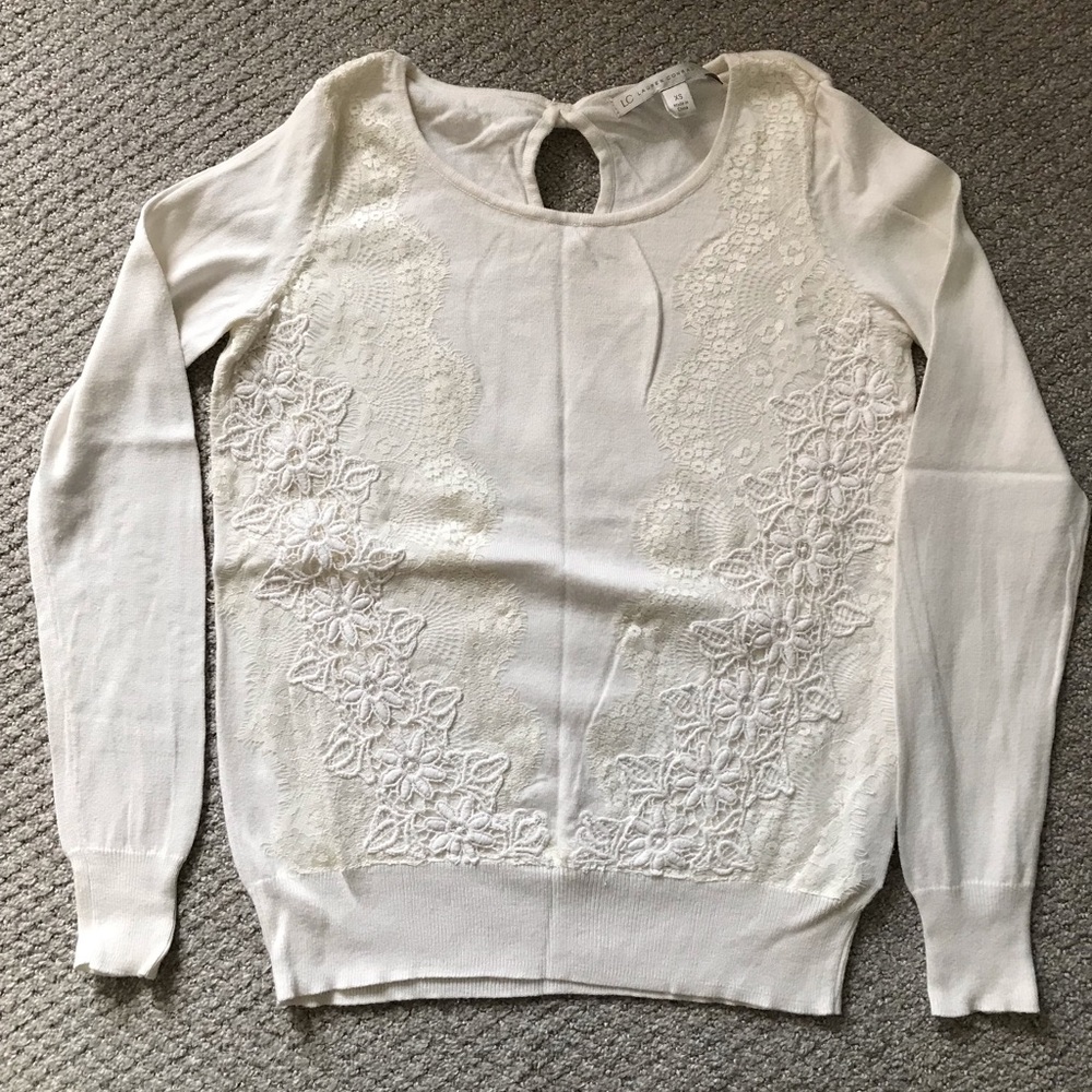 5/$15 Lauren Conrad Cream Lace Pullover Sweater with Bow